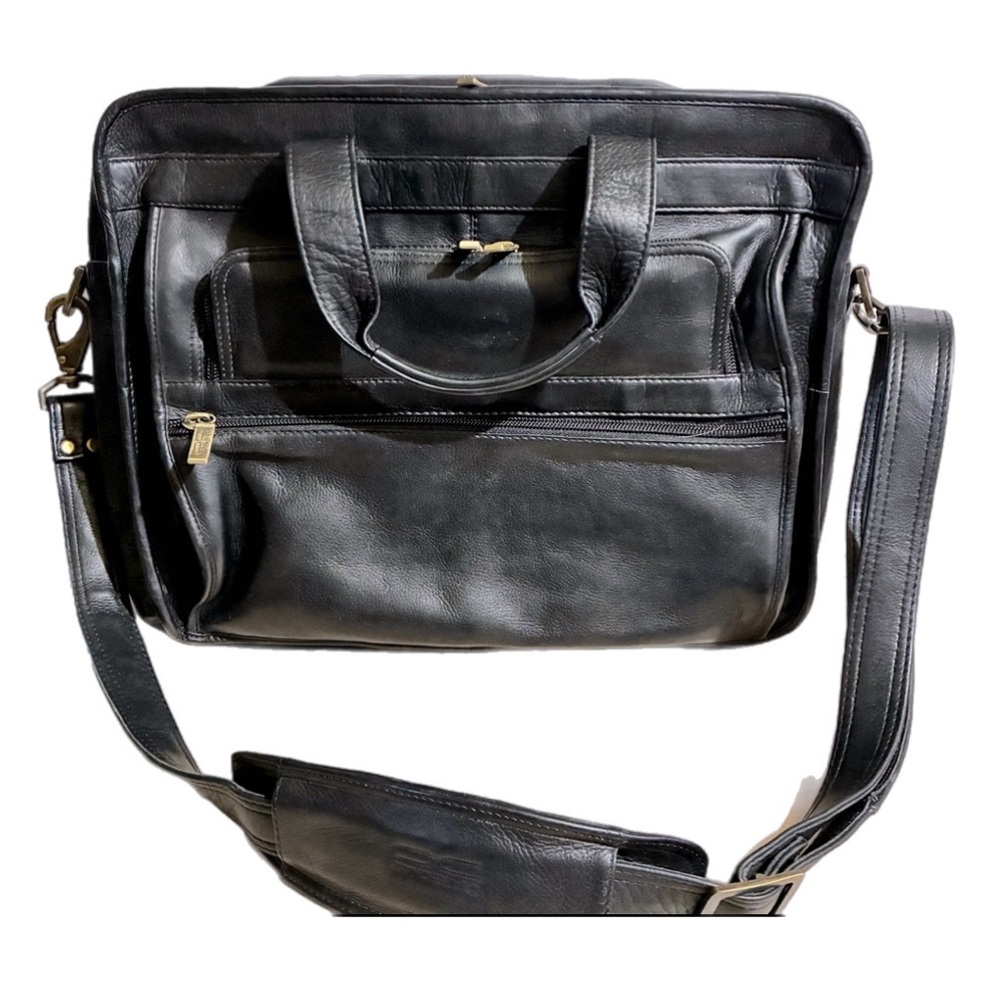 Claire Chase Black Executive Computer Briefcase Leather Messenger Bag 16X13”